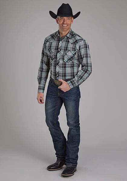 Roper 2105 Plaid Yokes (Grey) - Men's Western Shirt