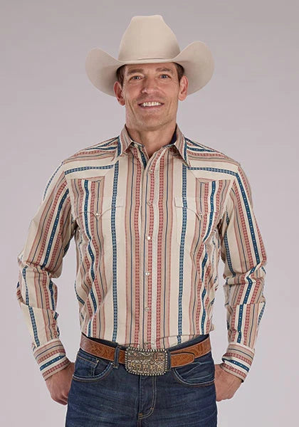 Roper 2469 Southwest Stripe (Tan) - Men's Western Shirt