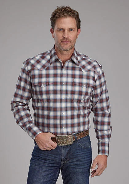 Roper 2164 Stretch Plaid (Brown) - Men's Western Shirt