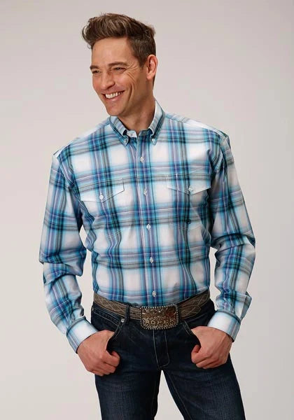 Roper 01006 Clear Sky Plaid (Blue) - Men's Western Shirt
