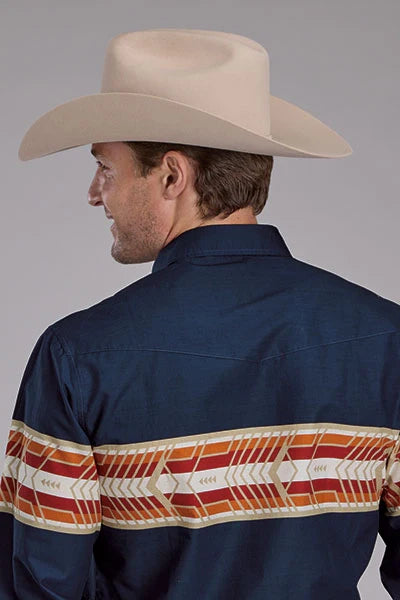 Roper 2136 Aztec Border (Navy) - Men's Western Shirt