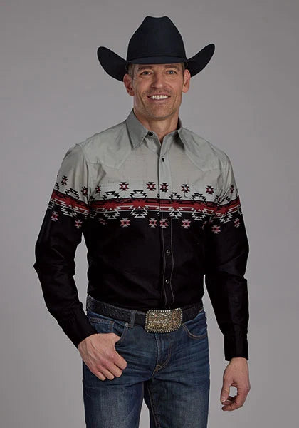 Roper 2118 Ombre Aztec (Black) - Men's Western Shirt