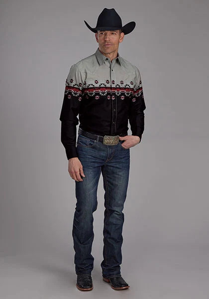 Roper 2118 Ombre Aztec (Black) - Men's Western Shirt