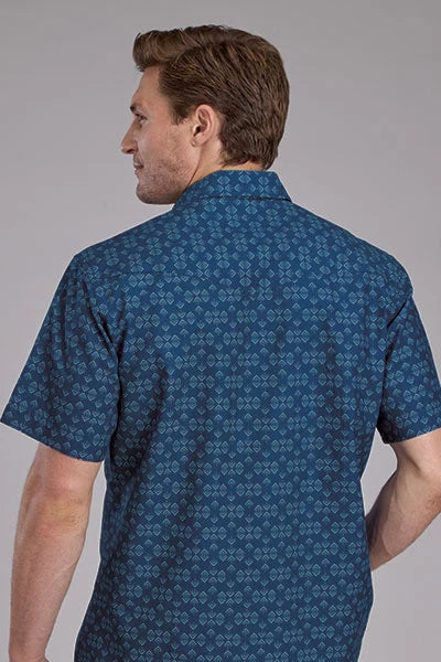 Roper 2350 Diamond Print (Blue) - Men's Short Sleeve Shirt