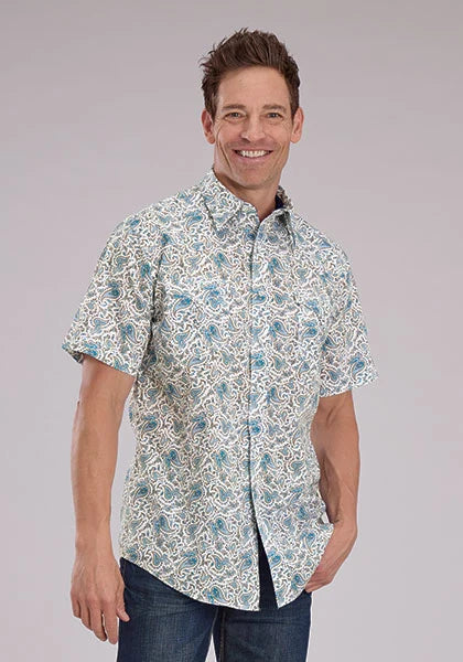 Roper 2463 Vintage Paisley Print (Blue) - Men's Short Sleeve Shirt