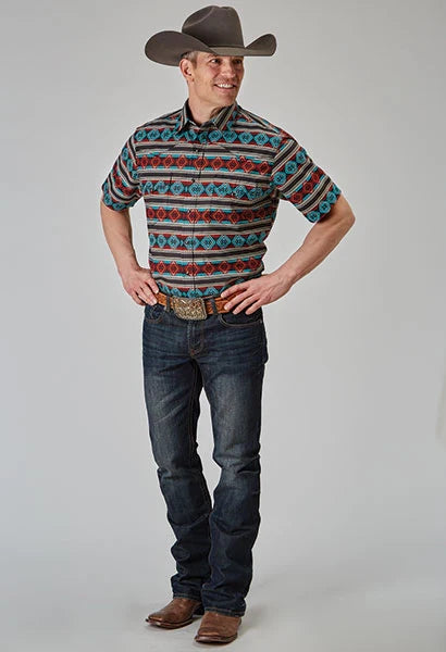 Roper 1898 Aztec Stripe (Red) - Men's Short Sleeve Shirt