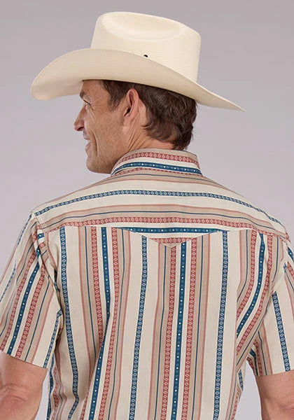 Roper 2469 Southwest Stripe (Tan) - Men's Short Sleeve Shirt