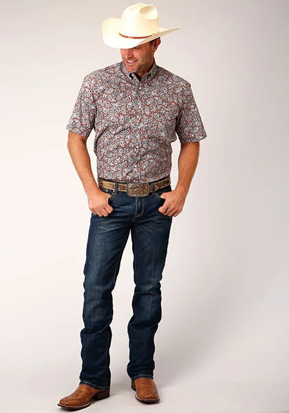 Roper 1453 Spring Paisley (Orange) - Men's Short Sleeve Shirt