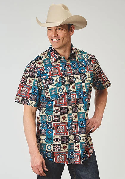 Roper 1909 Vintage Patchwork (Multi) - Men's Short Sleeve Shirt