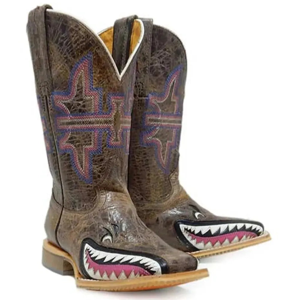 Tin Haul I Don't Bite / Jawsome Sole (Pink) - Little Kids/Big Kids Leather Cowgirl Boots