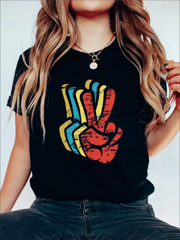 Retro Peace Graphic Tee – Washed Multicolor Stack - Namparoger 