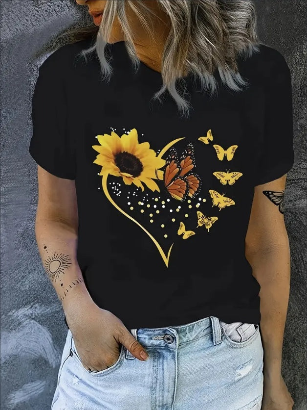 Sunflower Pulse Graphic Tee – Heart & Wings Edition - Namparoger 