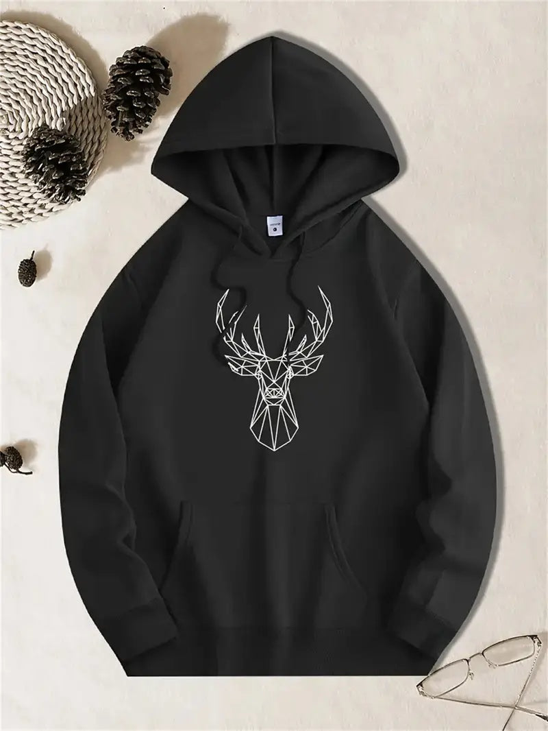 Geometric Buck Graphic Hoodie – Blackout Edition - Namparoger 