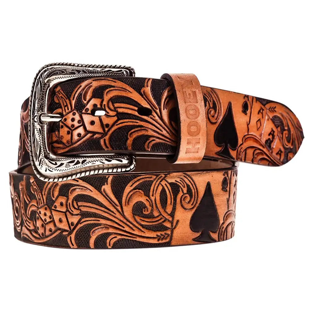 HOOey Gambler Filigree (Brown/Black) - Mens Leather Belt