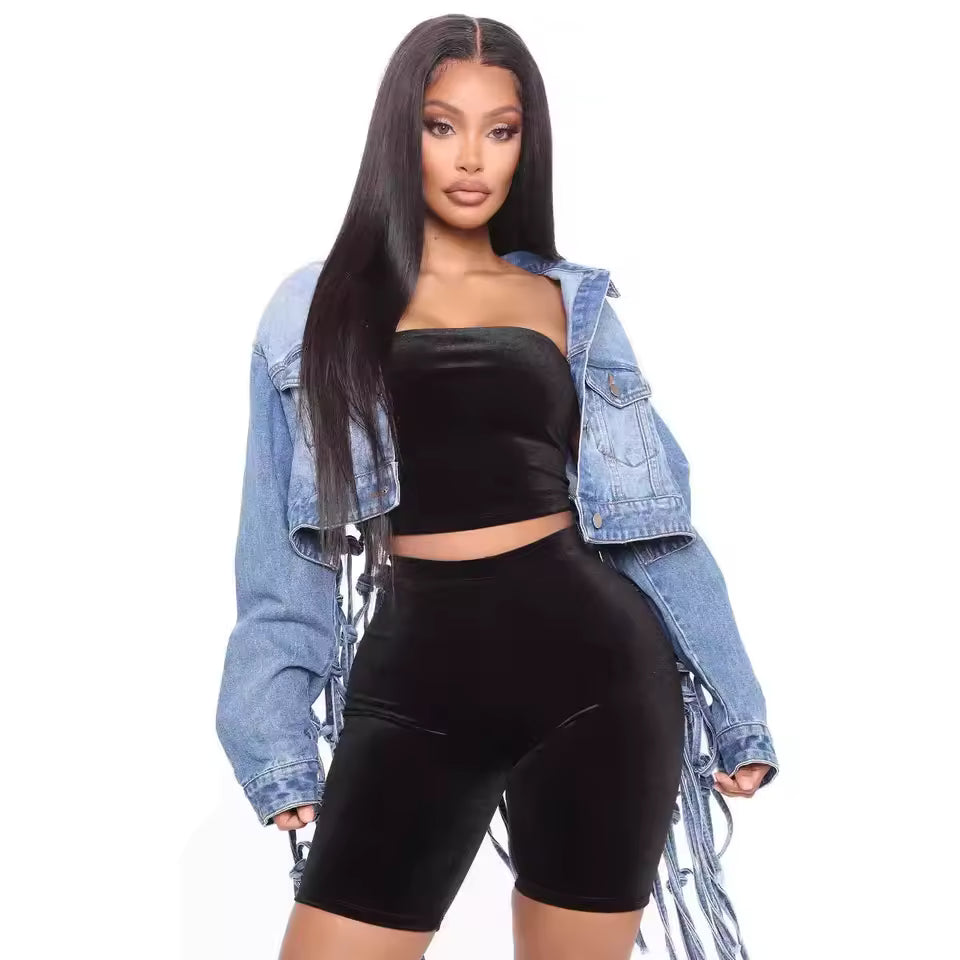 Woven Edge Denim Top