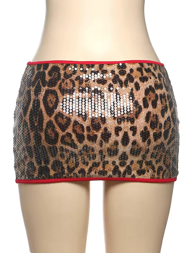 Sequined Leopard Mini Skirt