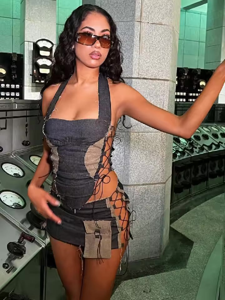 Patchwork Lace-Up Set