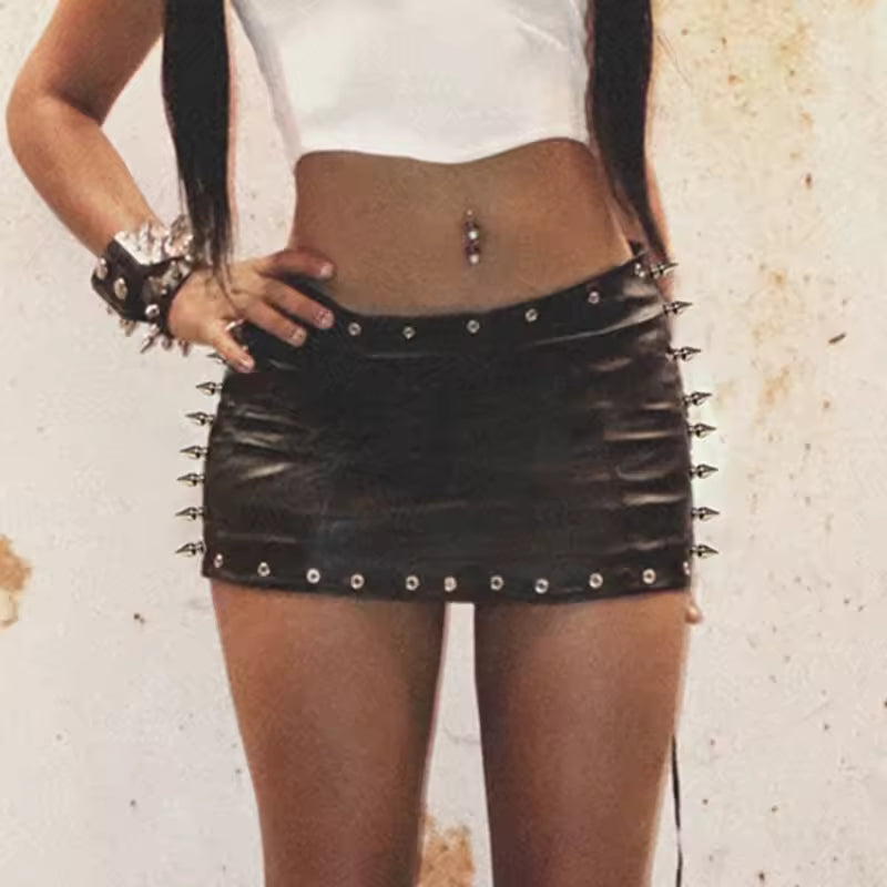 Studded & Grommet Mini Skirt