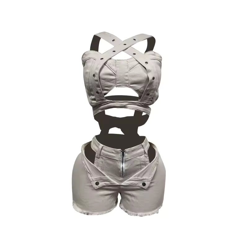 Crossover Cutout Denim Set