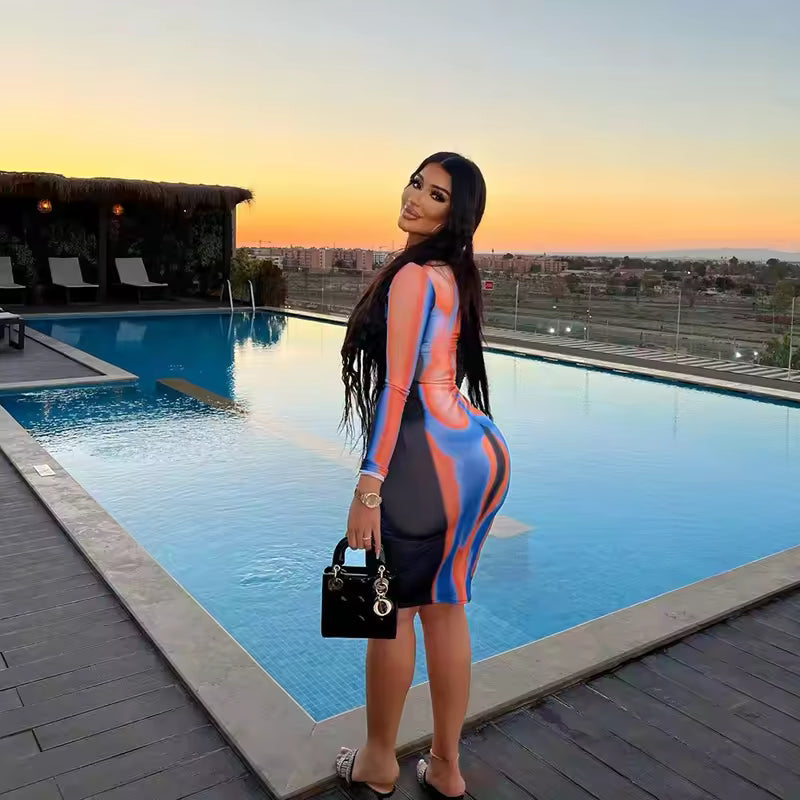 Kinetic Wave Print Sheath Dress