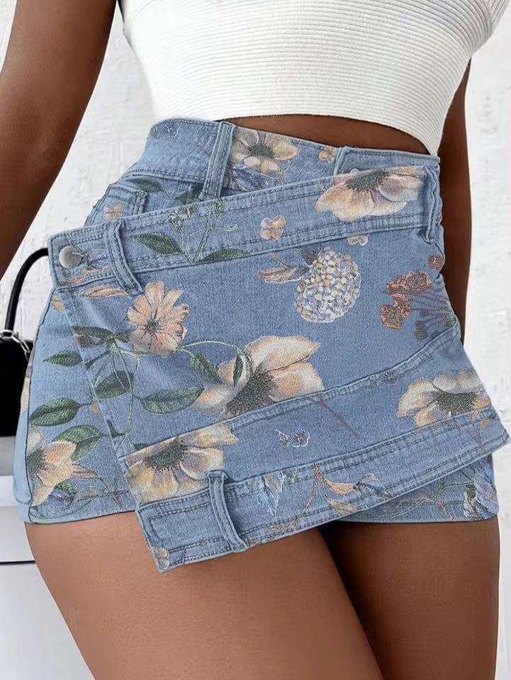 Blossom Wrap Denim Skort
