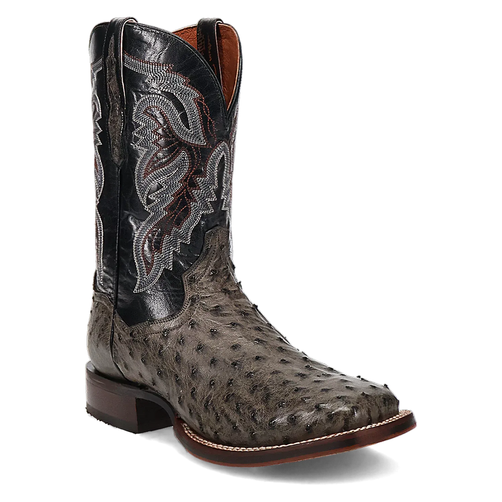 Dan Post Alamosa (Grey/Black)  - Men's Ostrich Skin Leather Cowboy Boots