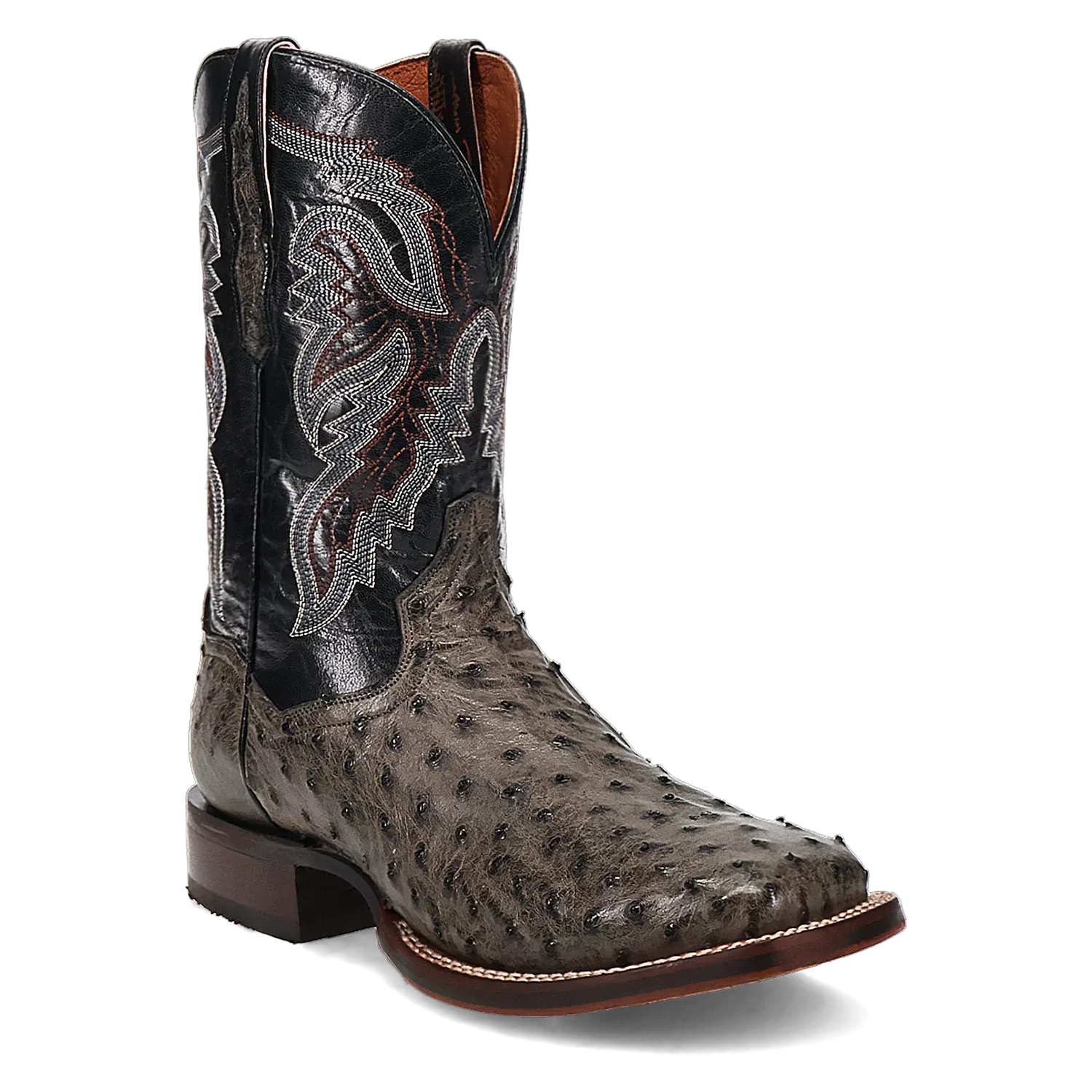 Dan Post Alamosa (Grey/Black)  - Men's Ostrich Skin Leather Cowboy Boots