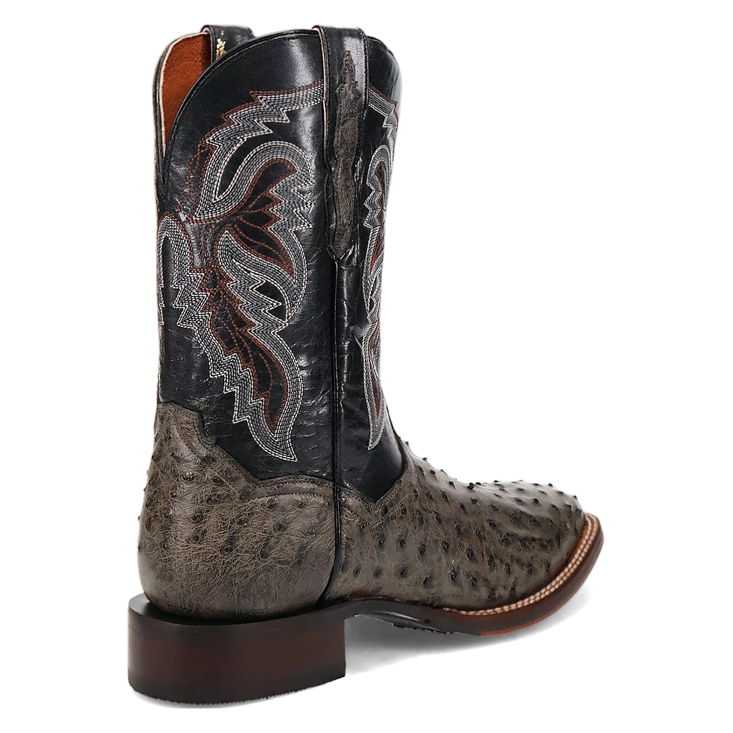 Dan Post Alamosa (Grey/Black)  - Men's Ostrich Skin Leather Cowboy Boots