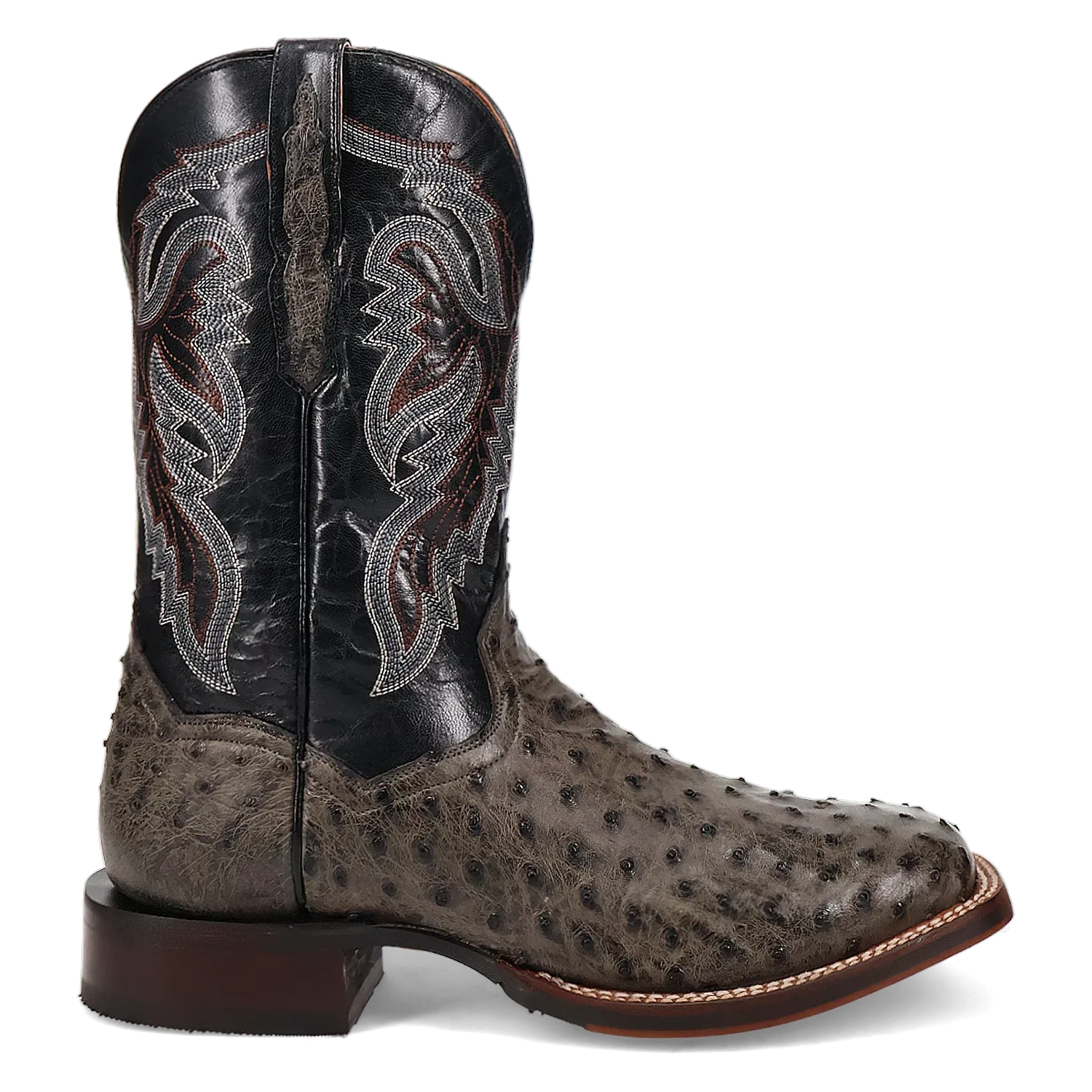 Dan Post Alamosa (Grey/Black)  - Men's Ostrich Skin Leather Cowboy Boots