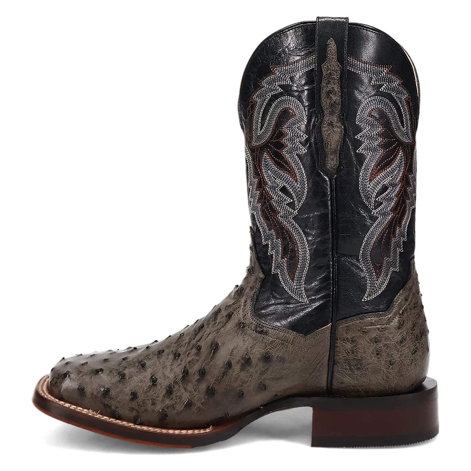 Dan Post Alamosa (Grey/Black)  - Men's Ostrich Skin Leather Cowboy Boots