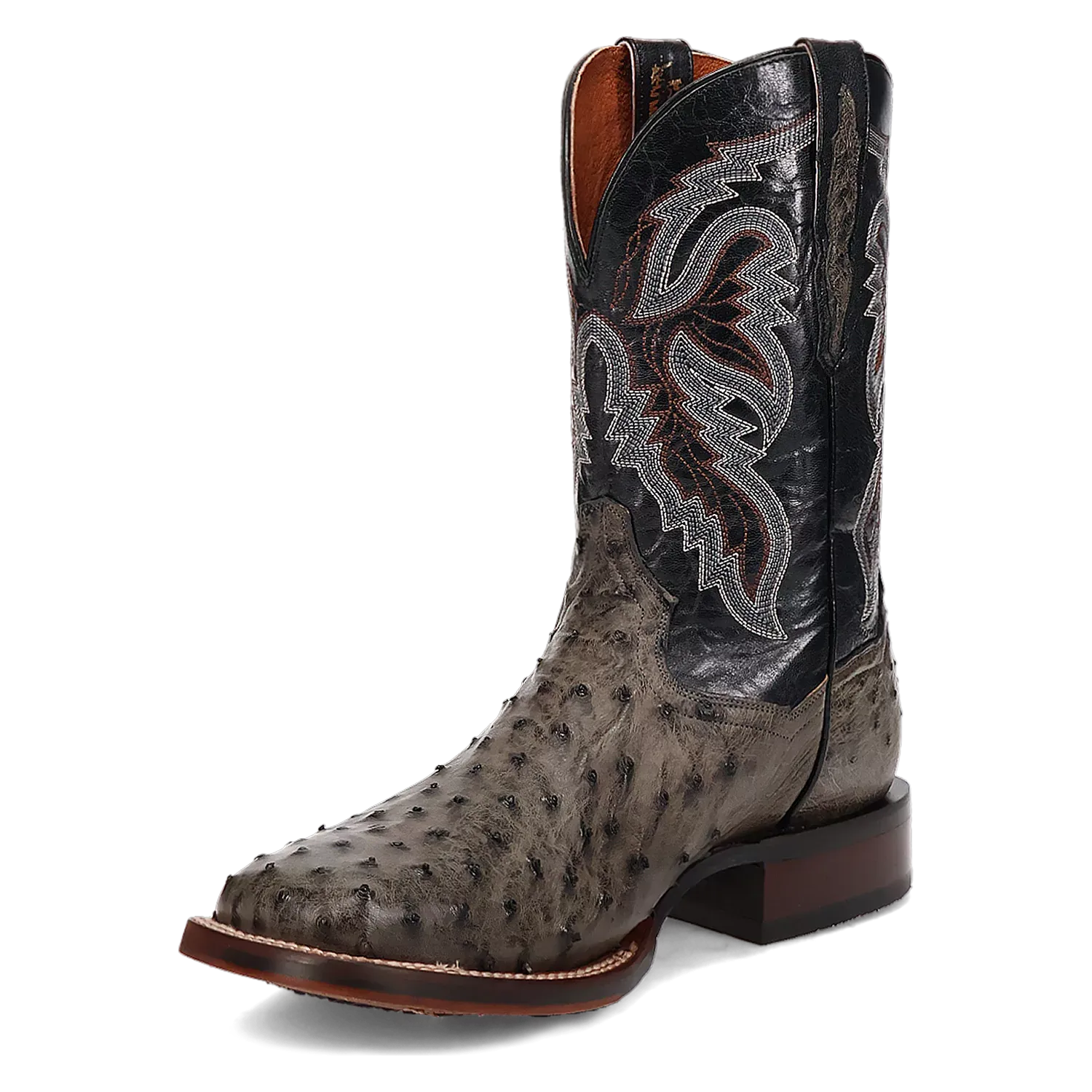 Dan Post Alamosa (Grey/Black)  - Men's Ostrich Skin Leather Cowboy Boots